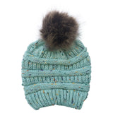 Beanie Hat with Pom Confetti Knit Ribbed Wool