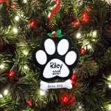Personalized Dog Paw Christmas Ornaments Chocolate Brown Paw