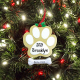 Personalized Dog Paw Christmas Ornaments Chocolate Brown Paw