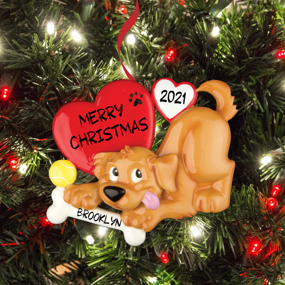 Personalized Dog with Bone Christmas Ornament