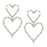 Double Heart-Shaped Crystal Drop Earrings