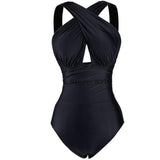 Black Crisscross Neckline One-piece Swimsuit