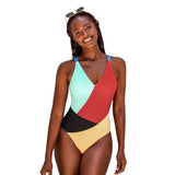 Colorblock V-Neck Open Back One-Piece Swimsuit