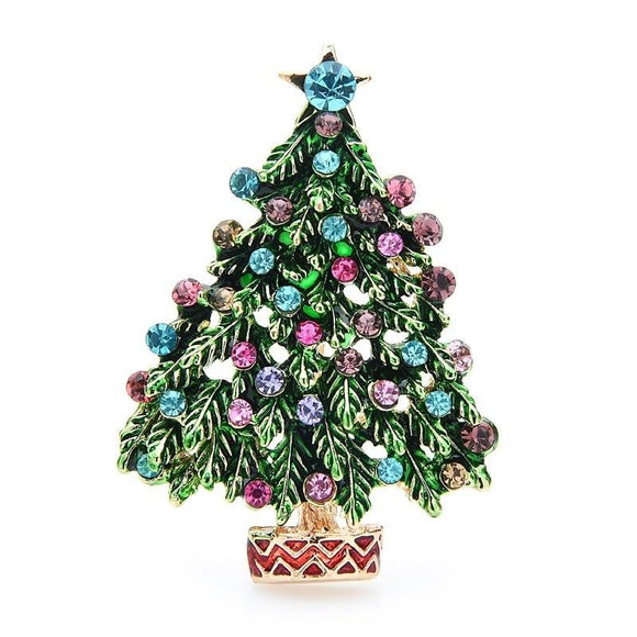 Christmas Tree Brooch Green & Crystal Lapel Pin