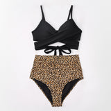 Black & Leopard Wrap Push Up High Waisted Bikini on white | Posh Pick Me Ups
