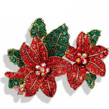 Poinsettia Flower Brooch Pin Red Crystal