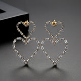 Double Heart-Shaped Crystal Drop Earrings