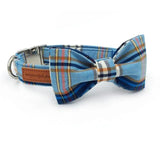 Scottish Plaid Dog Collar, Light Blue Plaid Bowtie & Leash Sets Dogs & Cats