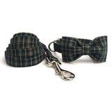 Green Scottish Plaid Designer Collar, Bowtie & Leash Sets Dogs & Cats