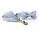 Blue White Pinstripe Designer Dog Collar Bow Leash Pets | Posh Pick Me Ups