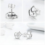 Cat & Heart Sterling Silver Earrings