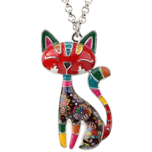 Cat Necklace Enamel Pendant Statement Necklace Multicolored Sale | Posh Pick Me Ups