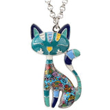Cat Necklace Enamel Pendant Statement Necklace Blue Sale | Posh Pick Me Ups