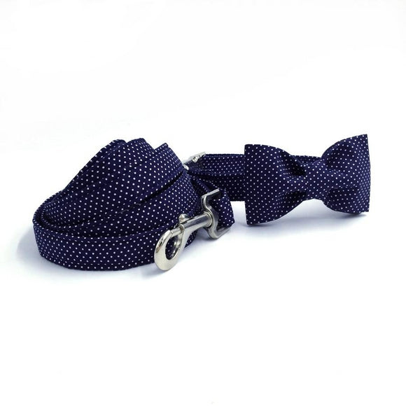 Navy Blue & White Polka Dots Dog Collar, Bowtie & Leash Sets Dogs & Cats