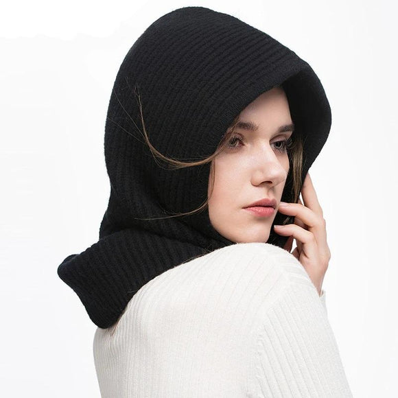 Hooded Scarf Hat Wool Balaclava Womens Scarf Black Beanie | Posh Pick Me Ups