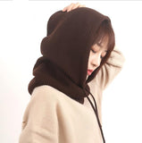 Hooded Scarf Hat Wool Balaclava Womens Brown Scarf Beanie | Posh Pick Me Ups