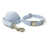 Blue White Pinstripe Designer Dog Collar Leash Cat Pets | Posh Pick Me Ups