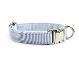 Blue White Pinstripe Designer Dog Collar Cat Pets | Posh Pick Me Ups